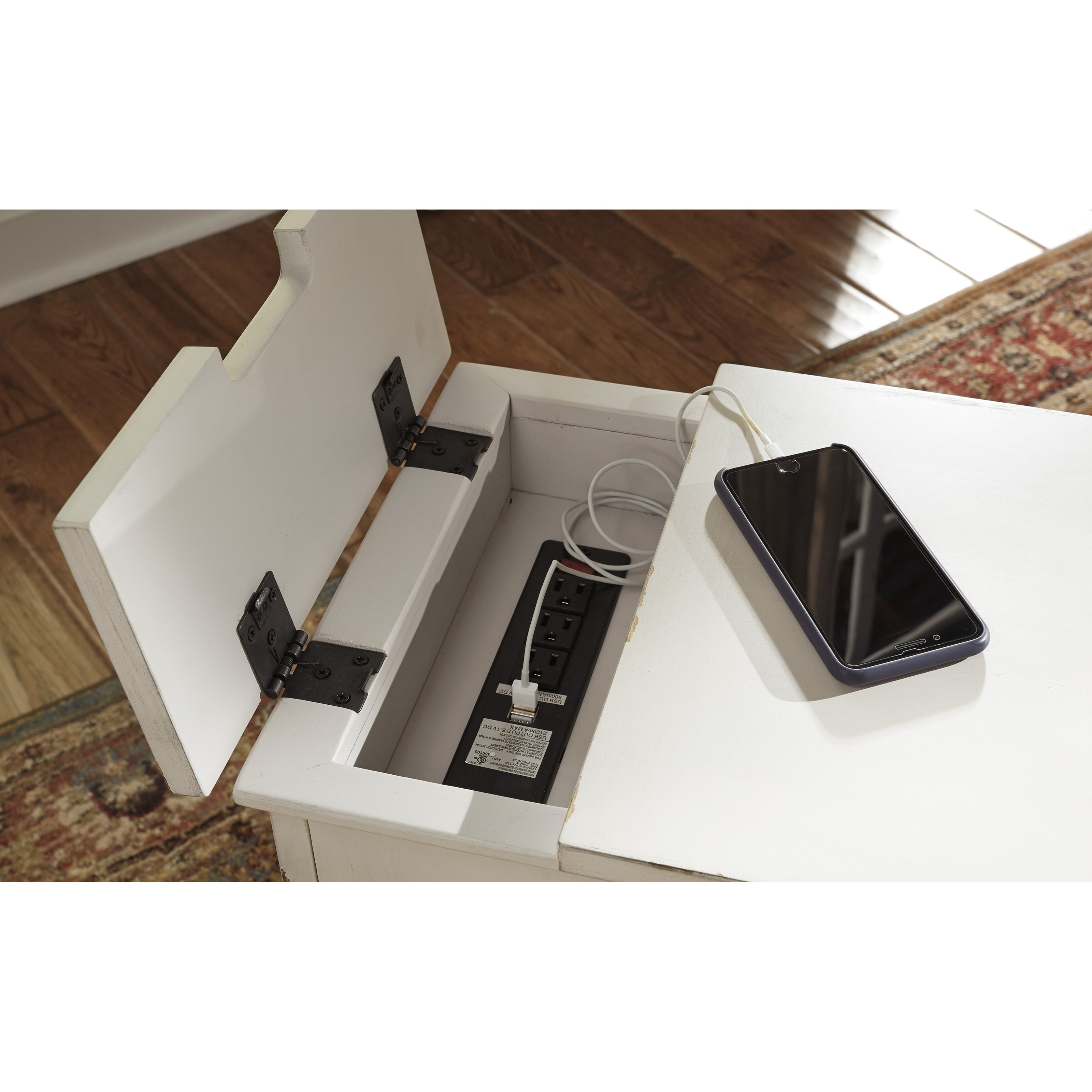 Signature Design by Ashley Laflorn 10010500083000 Chairside End Table with Power Outlets Pull Out Shelf Coconis Furniture Mattress 1st Occ End Tables